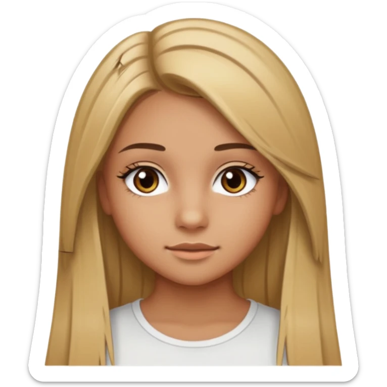 make a teenage 17 year old woman emoji with straight long brown hair and blonde highlights and brown eyes with pretty eyelashes wearing a white top  sticker