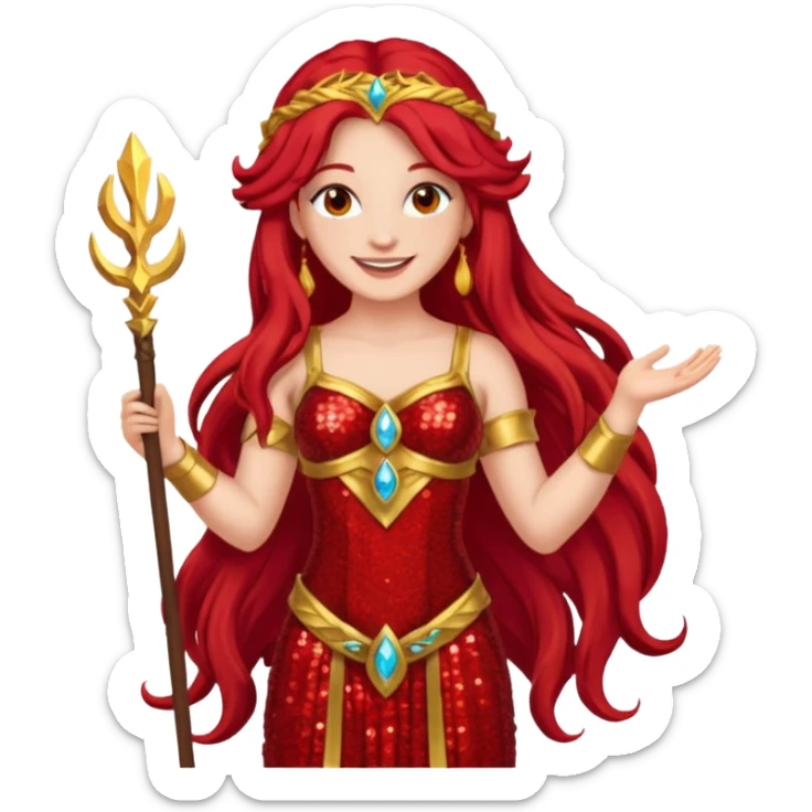 Vesta, Goddess of Hearth from Gods and Goddesses with long red hair, red sequin outfit sticker