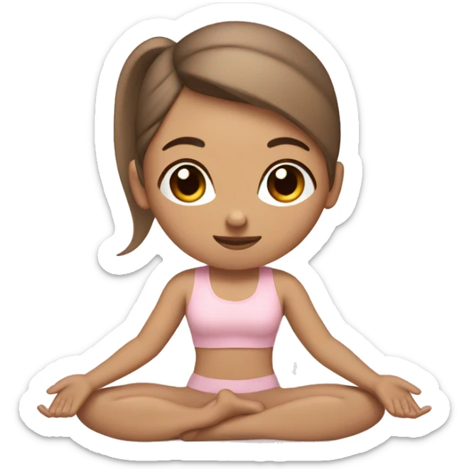 A White woman with brunette hair in a high ponytail doing yoga in beige and light pink sticker