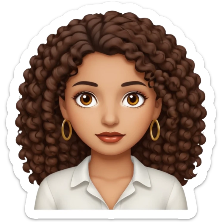 brown girl, who has medium curly dark brown hair, brown eyes, latina makeup, white blouse  sticker