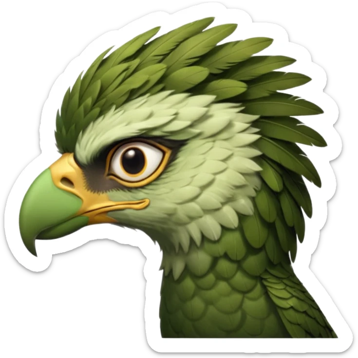 close up looking at the side profile of the face of a green hawk that is looking away from the camera sticker