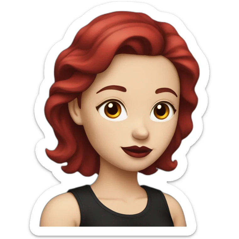 a white girl with burgundy hair and red lips in a black T-shirt sticker