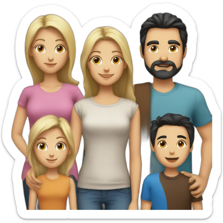Family. I (blind girl blue eyes), dad (with black hair), mom (long blond hair) and brother with brown hair hud each other sticker