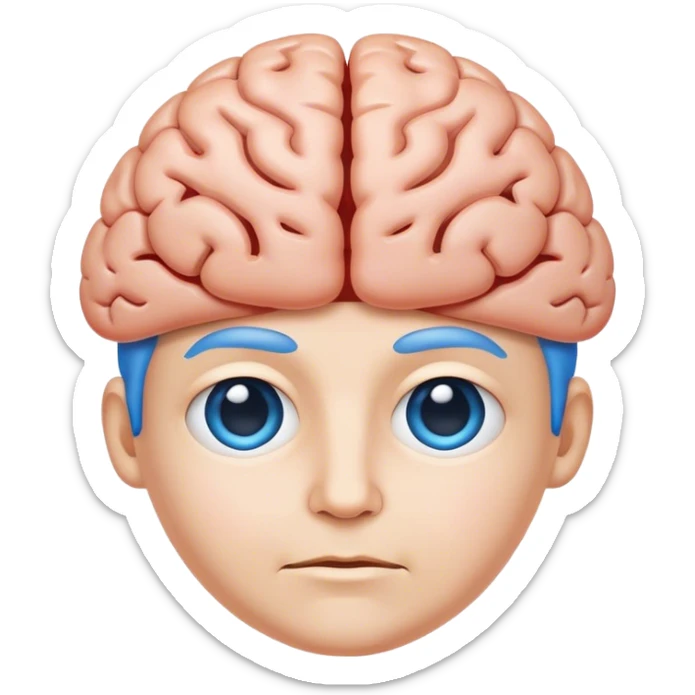 All blue adult person face emoji with a brain for hair sticker