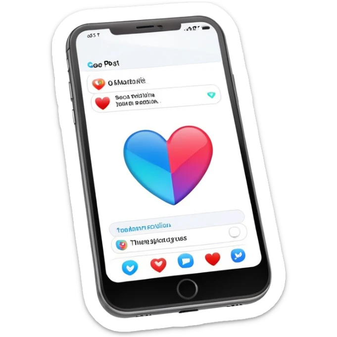  smartphone showing a colorful social media post with a heart and image icon sticker