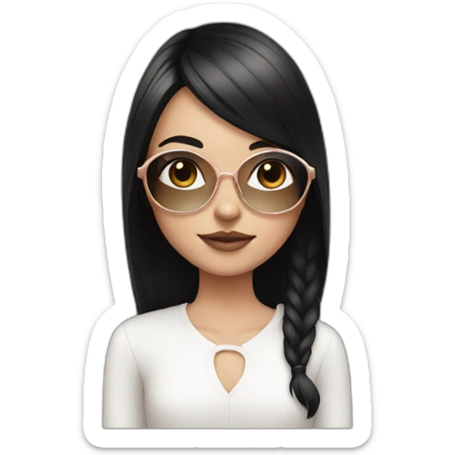 young white girl with rose gold glasses and black straight hair sticker