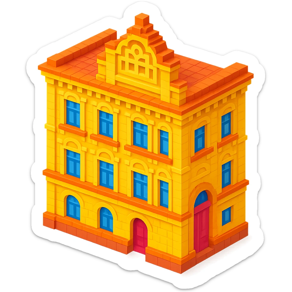 old Saint Petersburg building, yellow pastel facade, ornate details, isometric view sticker