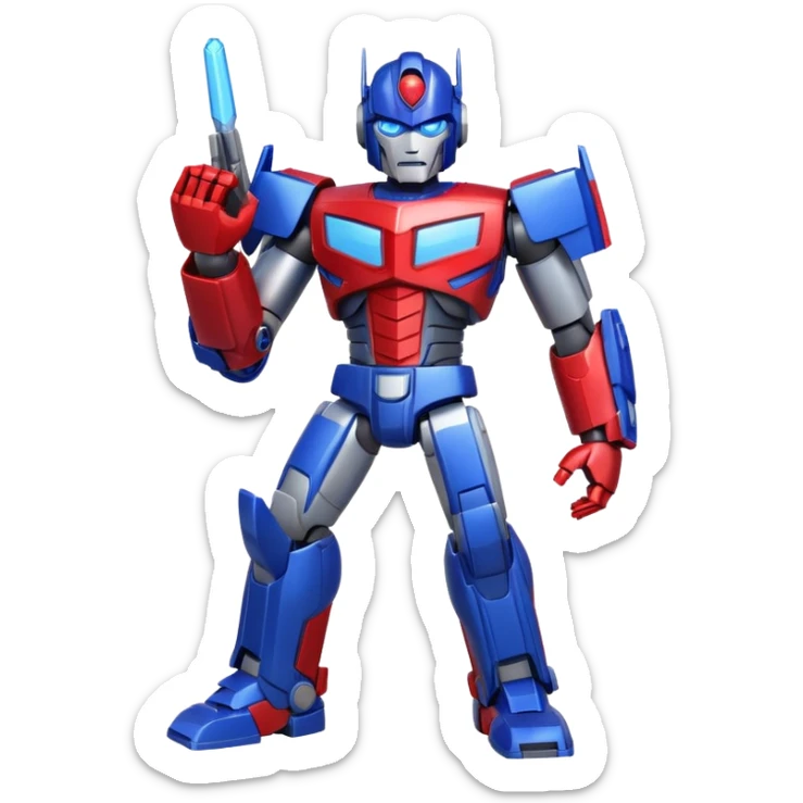 Optimus Prime emoji, apple style, full body, heroic pose, blue and red colors, no text sticker