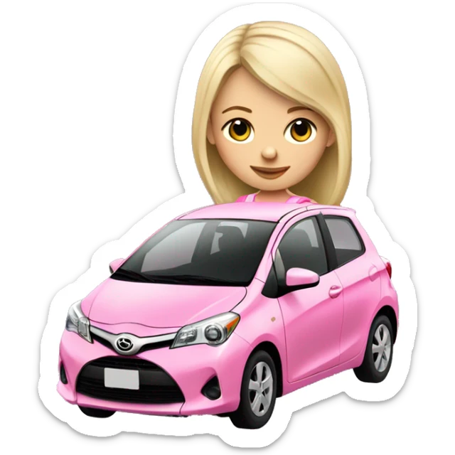 Cute blonde girl driving a Pink toyota Yaris  sticker