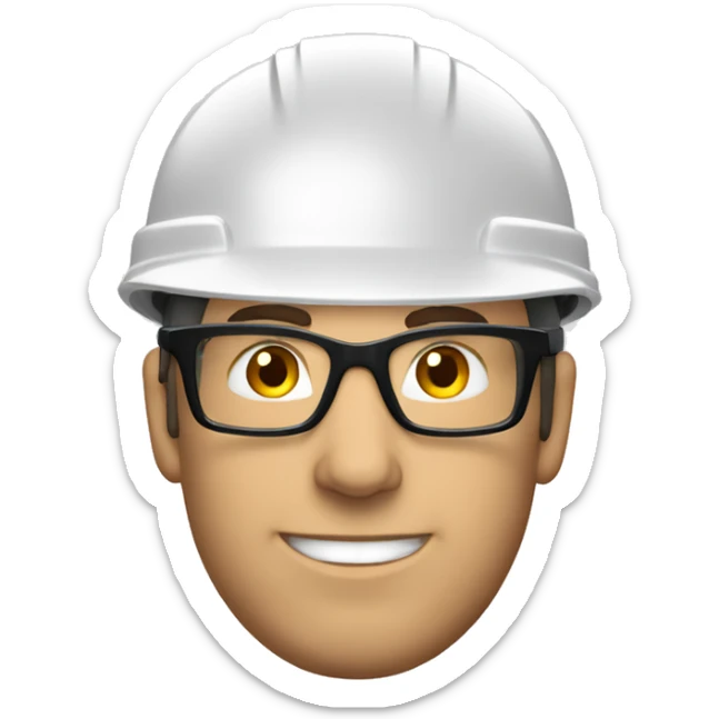 Caucasian man wearing a safety helmet, safety glasses and earplugs sticker