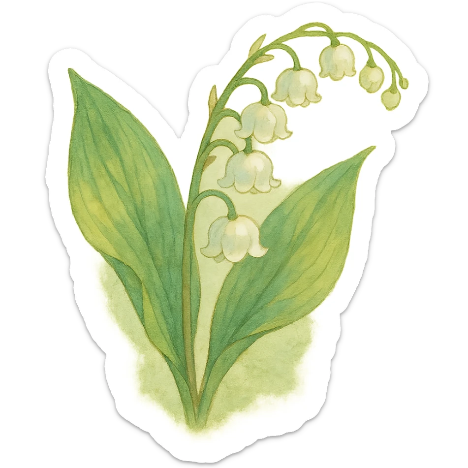 lily of the valley flower, natural colors, soft, fairy-like atmosphere, no background, square size sticker