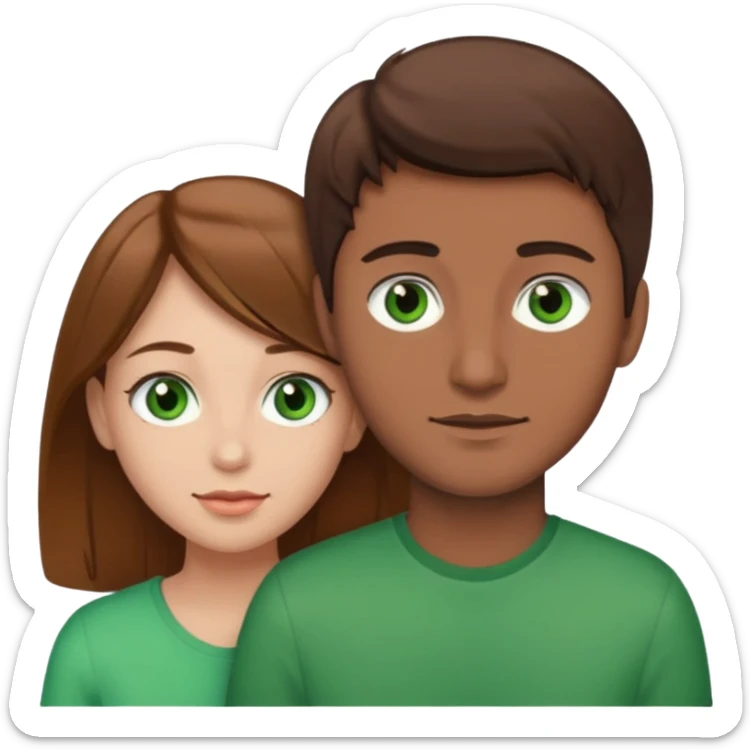 A boyfriend with light brown hair and green eyes next to his girlfriend with dark brown hair and brown eys sticker