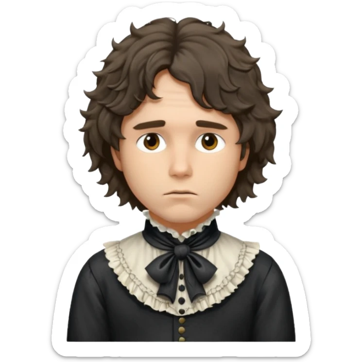 cinematic realistic ultra HD - a thoughtful, messy, shaggy Jim Morrison in a Victorian shirt with a jabot sticker