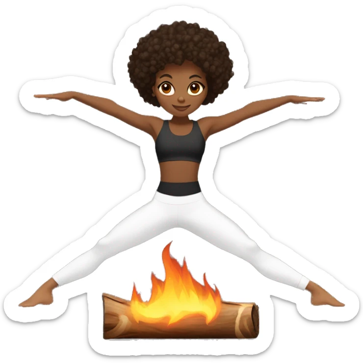 light skin black girl with dark brown chest length curly hair in fire log yoga pose sticker