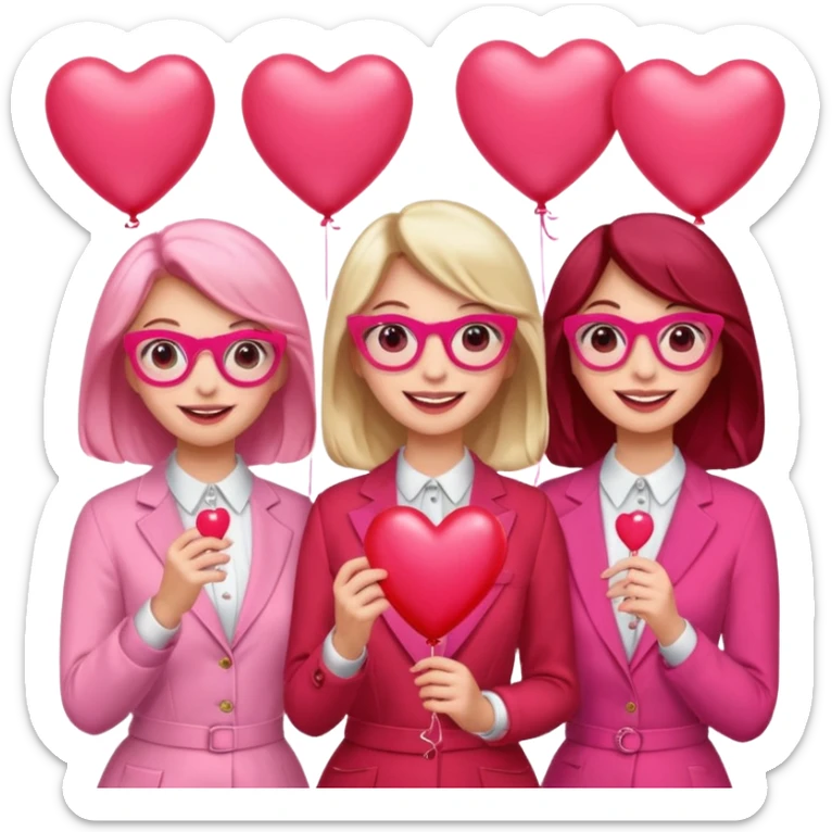 galentines party : change their outfits in red and pink, add pink heart balloons and pink glasses in their hands sticker