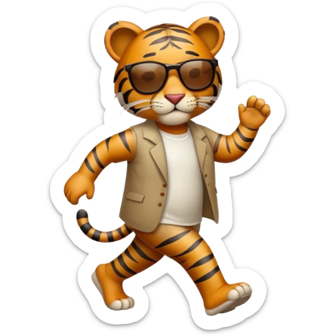 anthropomorphised tiger in casual dress wearing sunglasses walking upright sticker
