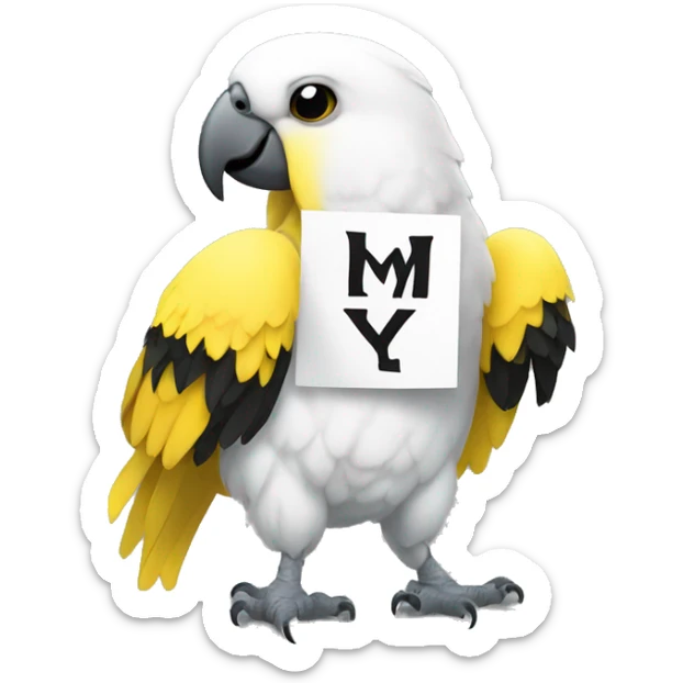 white and yellow parrot  holding a sign with the black inscription i love you sticker