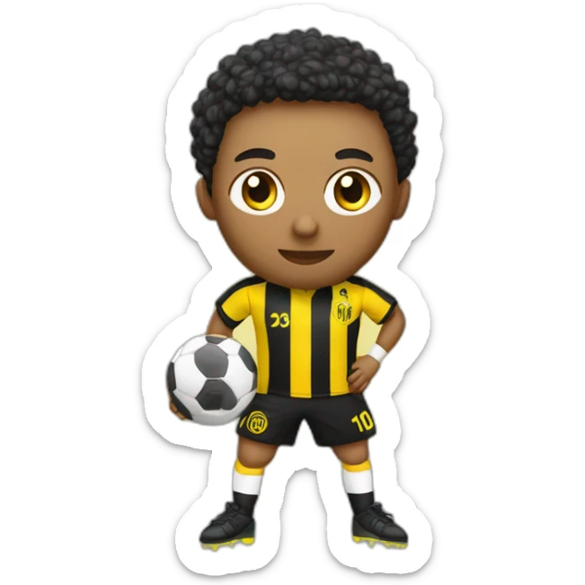 Futbolista con balon y camiseta a rayas amarillas y negras sticker