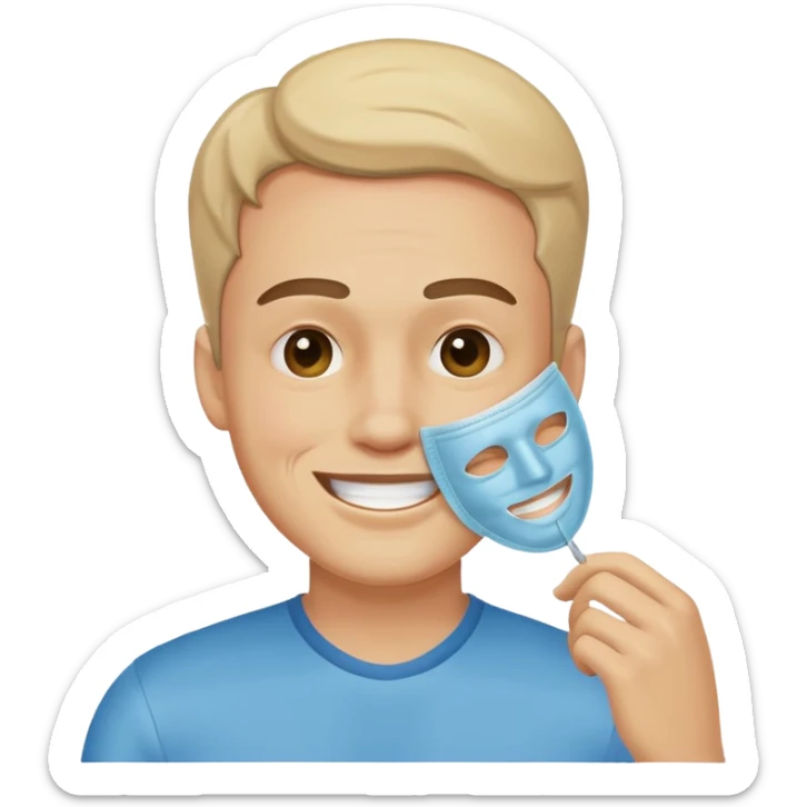 Un homme heureux qui enlève son masque de personne heureuse mais qui est malheureux au fond sticker