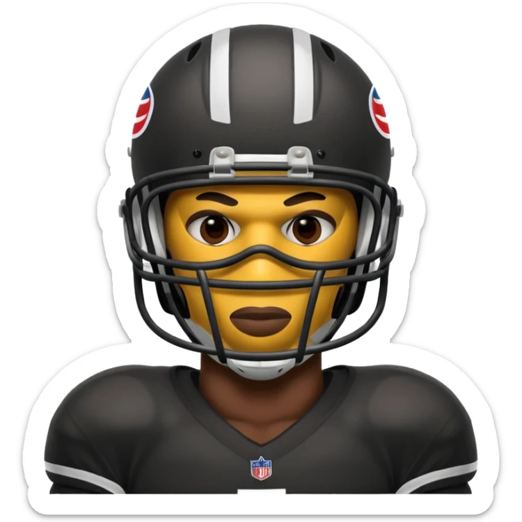 American black football player with a mask which have small holes like a goalkeeper mask sticker