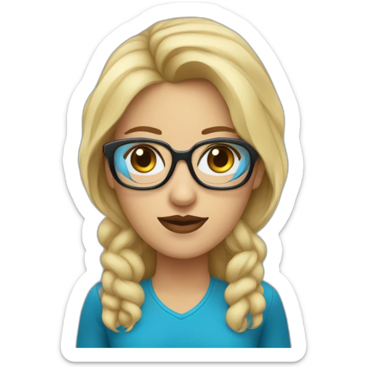 mujer rubia con ojos azules,pelo largo ondulado,labios rojos y gafas negras sticker
