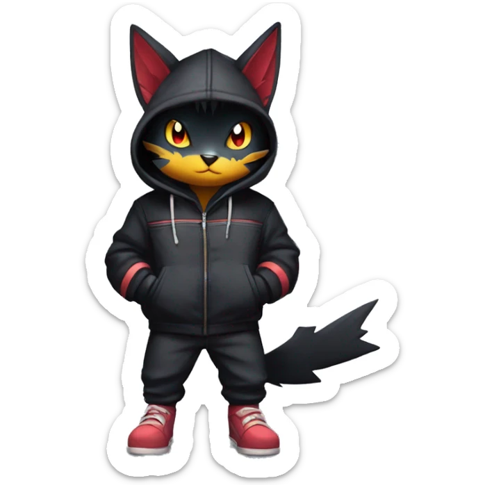 Cool Anthro Black Noibat-Quilava-Litten-Pokémon with edgy stripes hoodie spiked collar punk Full Body sticker