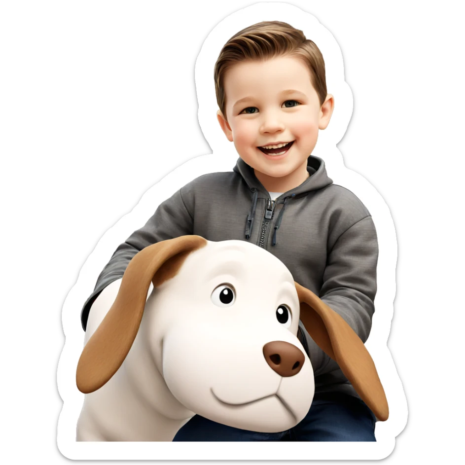smiling boy outdoors with animal sticker