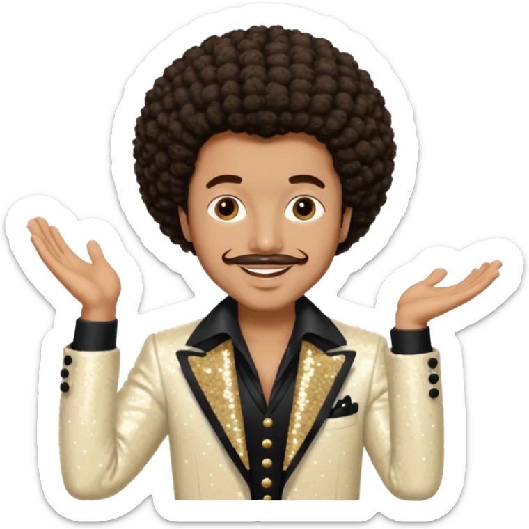 William Powell from The O'Jays with light tan skin, dark brown afro hair, cream sequin outfit sticker