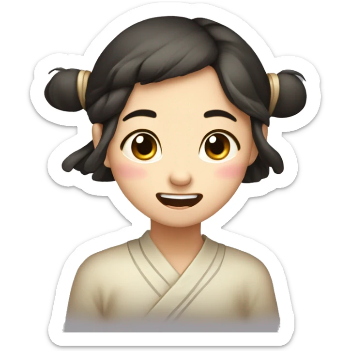 Flat illustration,A lovely ancient Chinese girl， laughing, smiling, angry, pouting, crying, excited, shy, crying, rolling eyes, aggrieved, speechless, impatient,   sticker