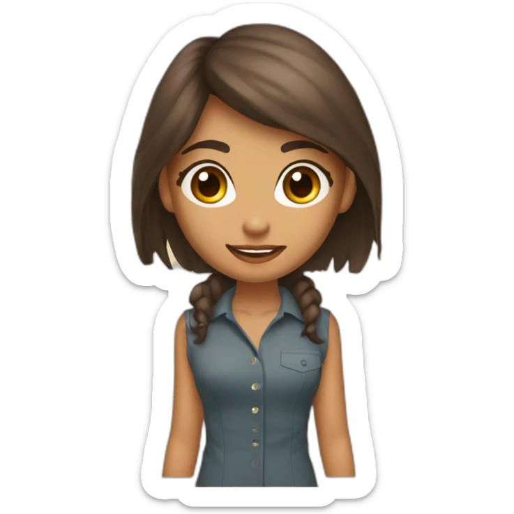 una chica con el pelo muy corto  moreno liso,aluna cana, flequillo al lado , ojos marrones y ropa camisa  estilo ejecutiva  estilo рiхar sticker