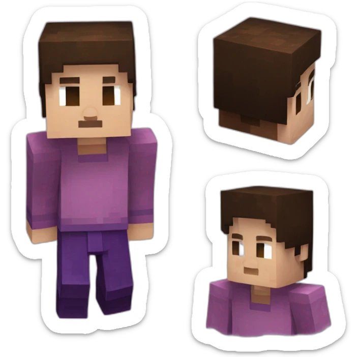 Minecraft skin with short brown hair and a purple sweater with a G on it sticker
