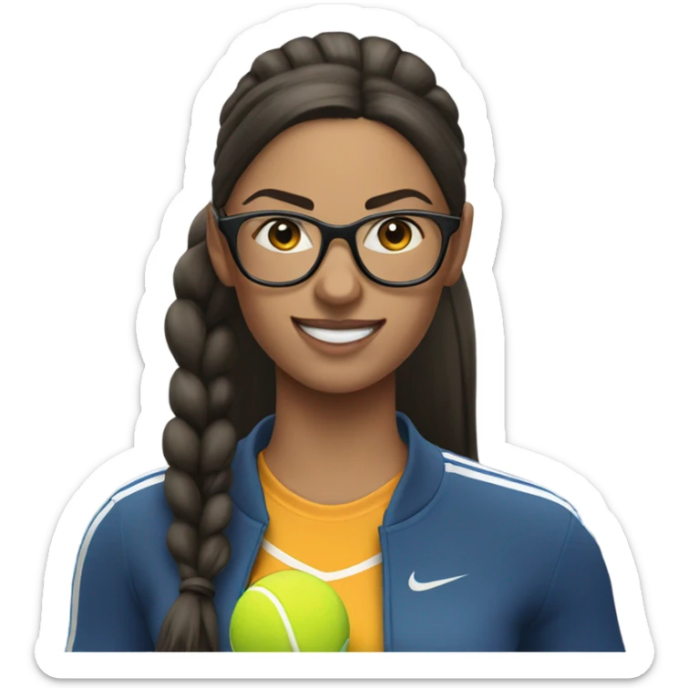 White woman long dark hair in pony tail with glasses hitting tennis ball  sticker