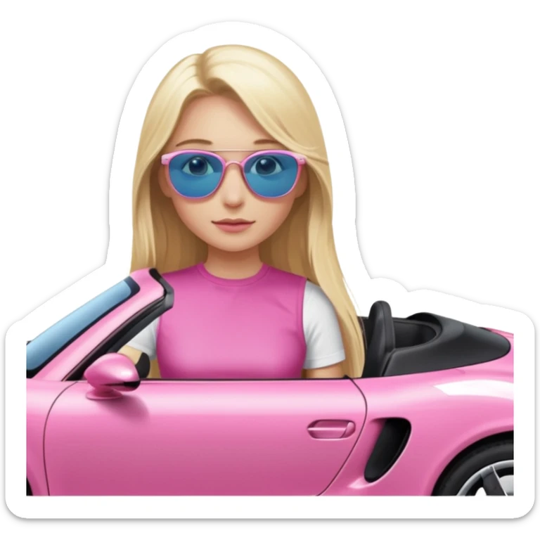 pink Porsche taycan blonde girl long hair blue eyes sticker