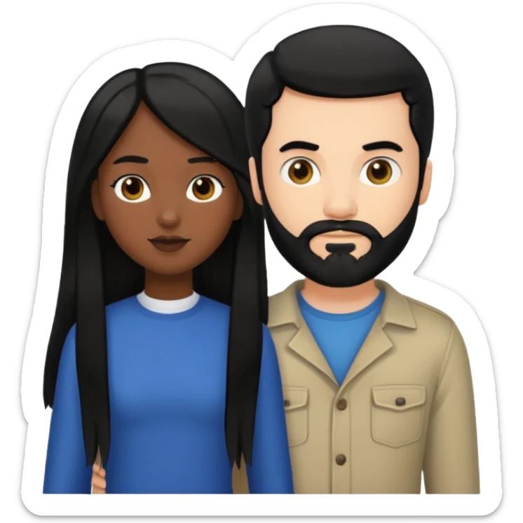 White man with black hair and black beard standing next to a black girl with long black hair sticker