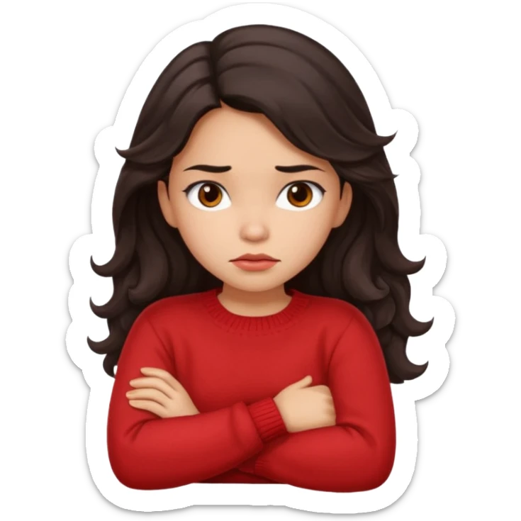 Hispanic girl with long wavy hair crossing her arms and pouting sticker
