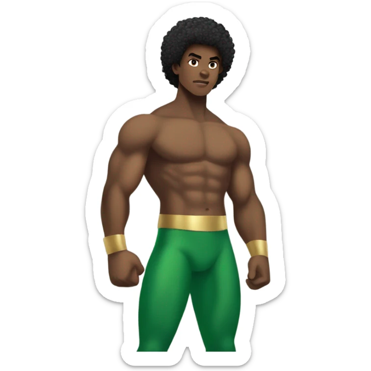 shirtless Muscular Afro teenage boy standing in a green superhero as prince Namor. sticker