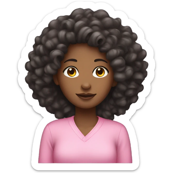 A black girl with asian ehes wearing a pink shirt with curly hair  sticker