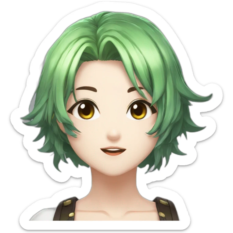amiki green hair from epic seven vampire hunter female short hair brown eyes funny face sticker