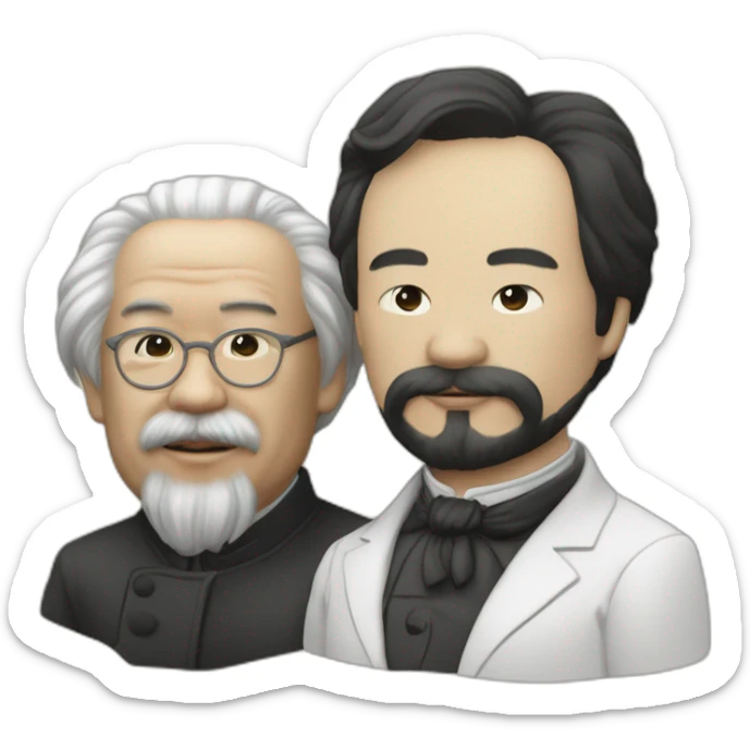 Li Hongzhi and Karl Marx, two human mentors, arm in arm，team up，rub shoulders, hooking up sticker