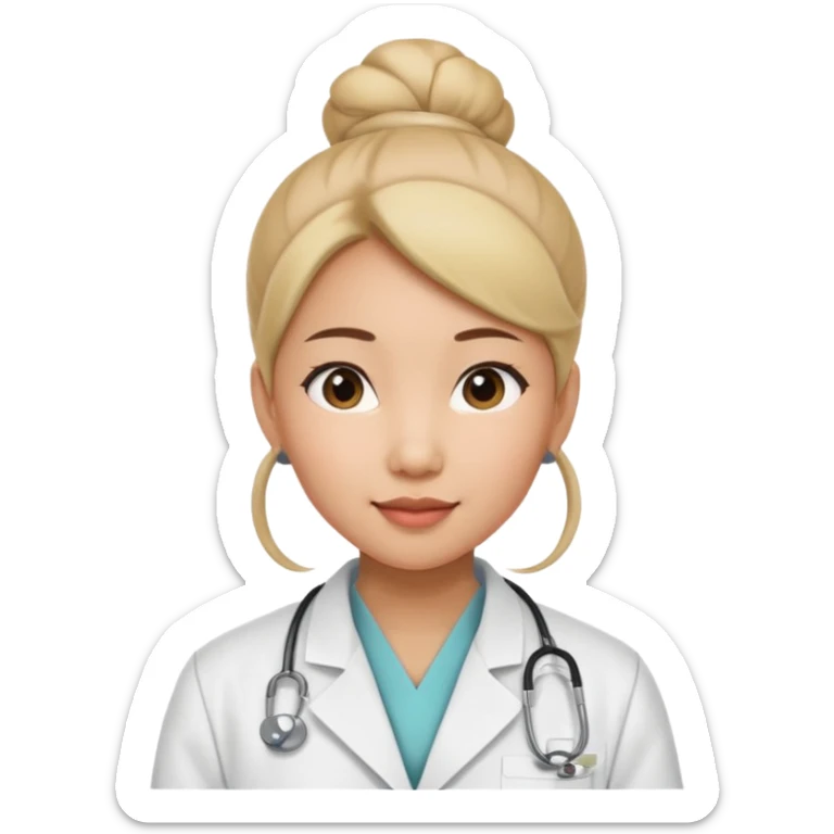 emoji of an asian woman with a bun who is a guru in the lab sticker