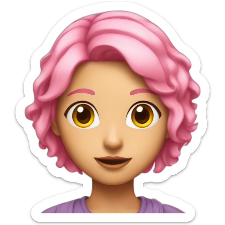 Mina is a teenage girl with pinkish skin, yellow eyes, and short pink hair with yellow antennae. sticker