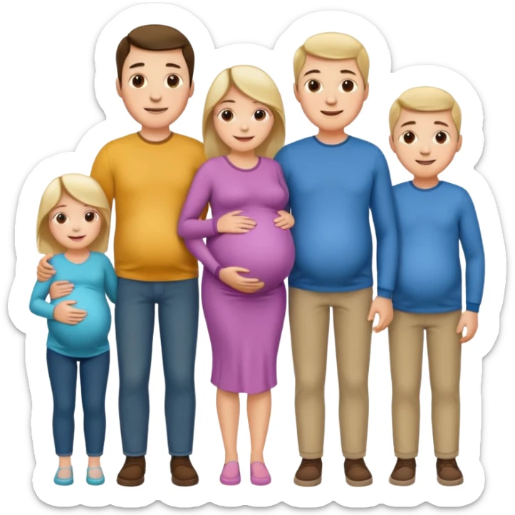 I want a couple. The wife is pregnant. Both the husband hand wife family are stand behind them. No kids sticker