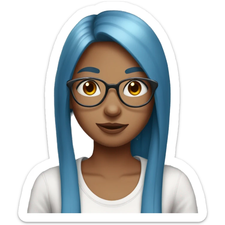 Girl with red long straight hair, blue eyes, glasses and a nose ring holding a grey cat  sticker