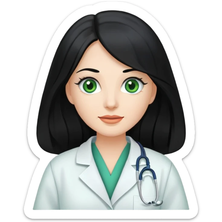 Woman with long, Black hair and with green eyes in dentist robe sticker