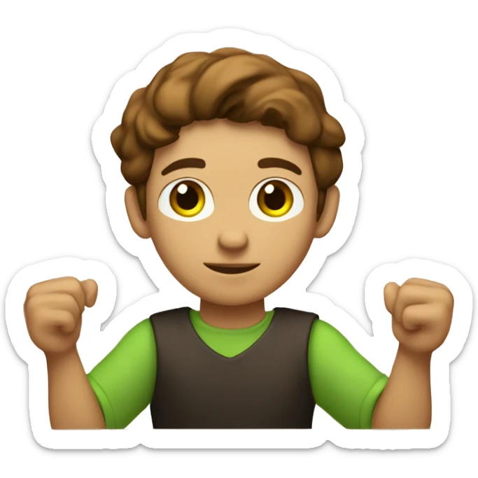 a light-skinned green-eyed man with brown hair sitting in front of the paper scroll  sticker