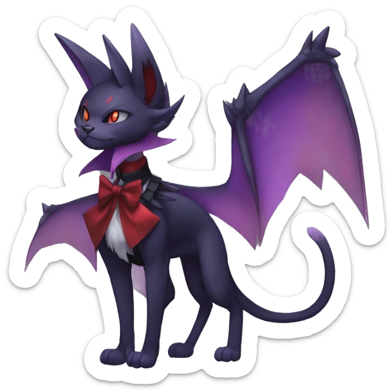 cool anthro evil black purple red ethereal fantasy nargacuga-Noivern-cat-Fakemon collar harness bow tie and bracers full body sticker