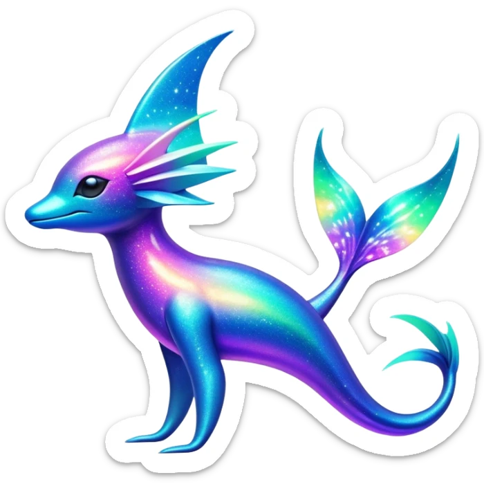 Shiny Exotic Futuristic Nebulae Tropical Colorful Neon-colored Glittery Ethereal Sparkly Amaura-Aurorus-Fakémon-hybrid-creature (full body)  sticker