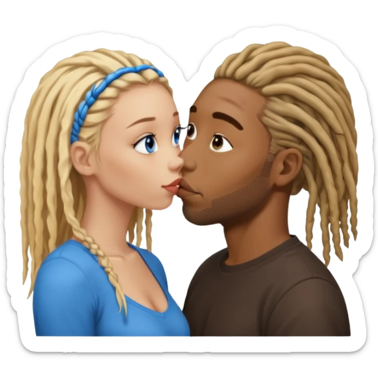 Black with dreads guy kissing a blonde hair blue eyed girl sticker