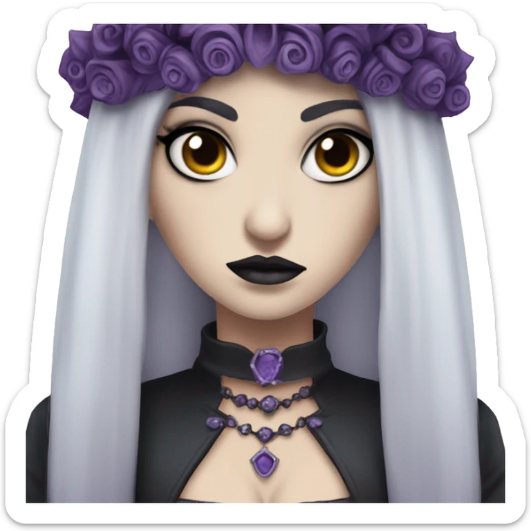 Angry looking Queen gothic girl long dark black and purple hair with  sticker