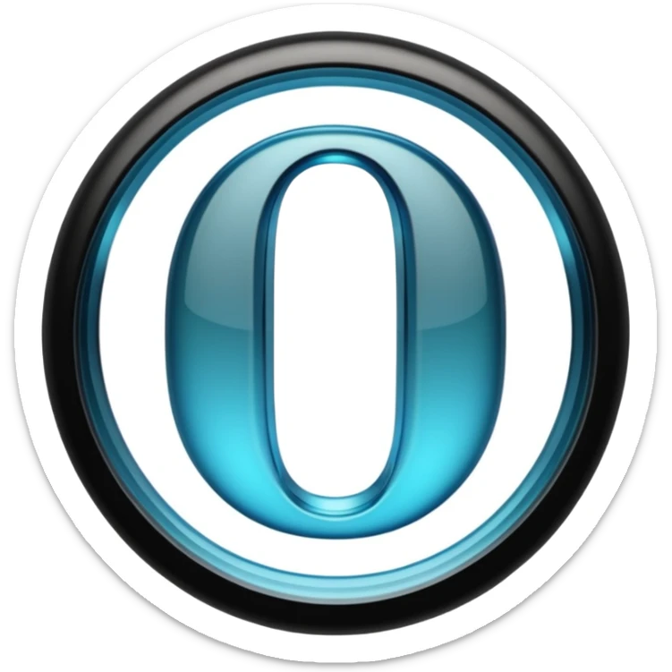 Photo of a 3d made of glass letter "О", black solid background, symmetrical sticker